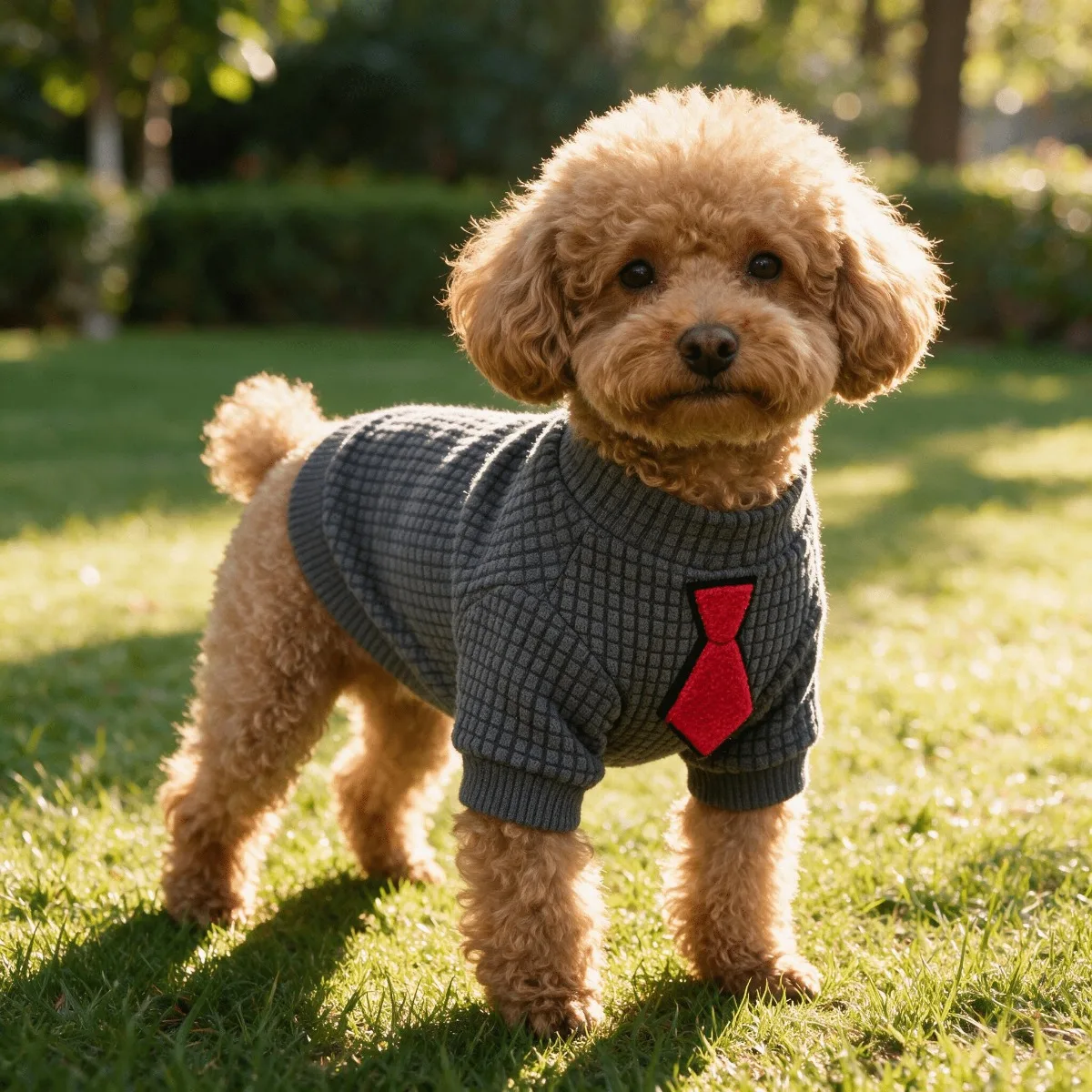 Waffle Knit Dog Shirt with Red Tie