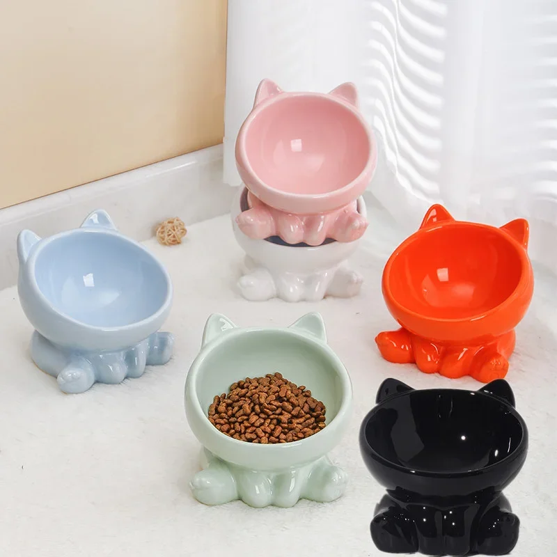 Elevated Ceramic Cat Bowl with Angled Design