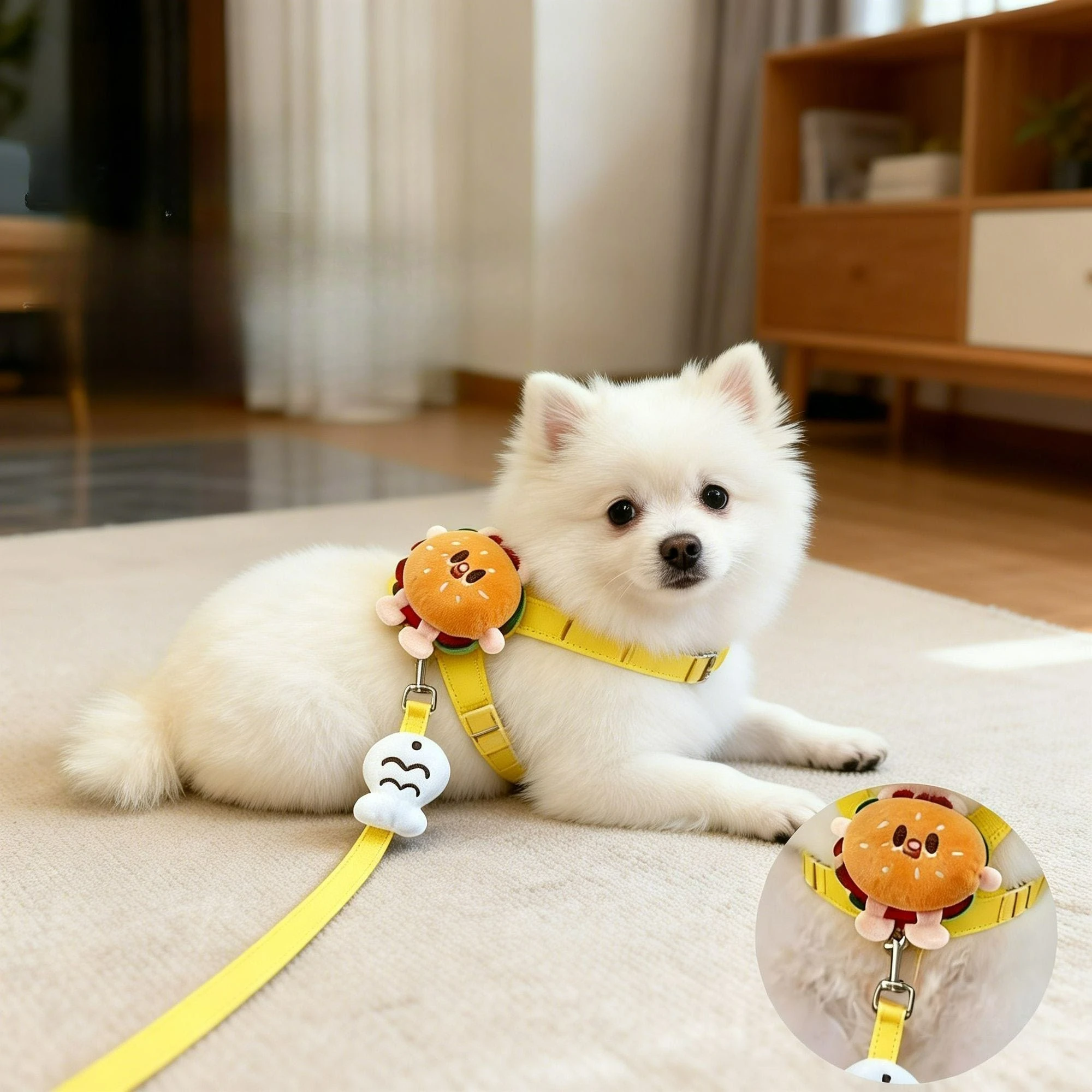 Hamburger-Shaped Dog Harness and Leash