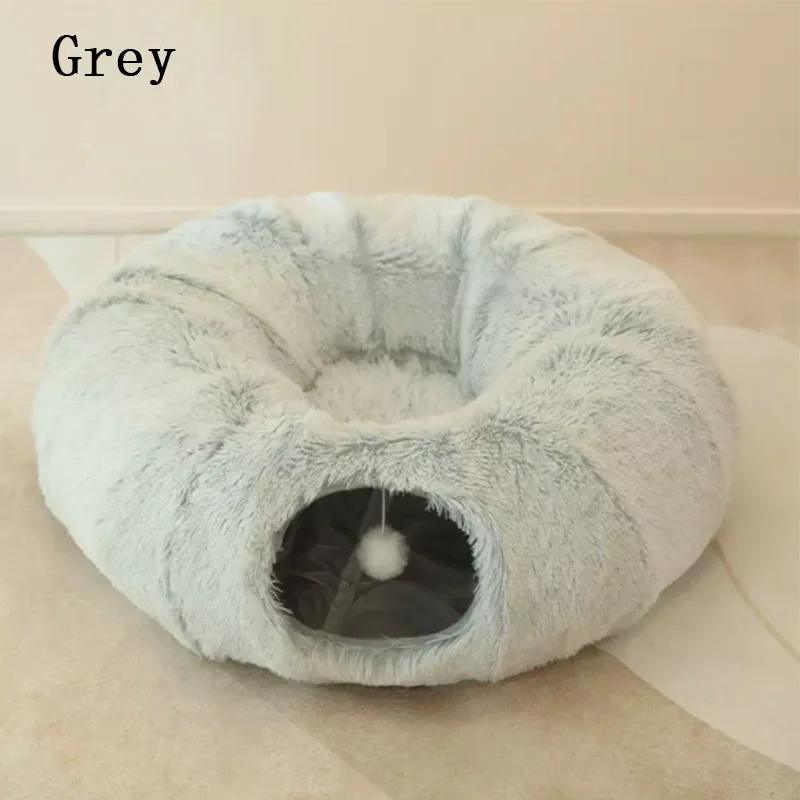 Foldable Donut Cat Bed with Tunnel