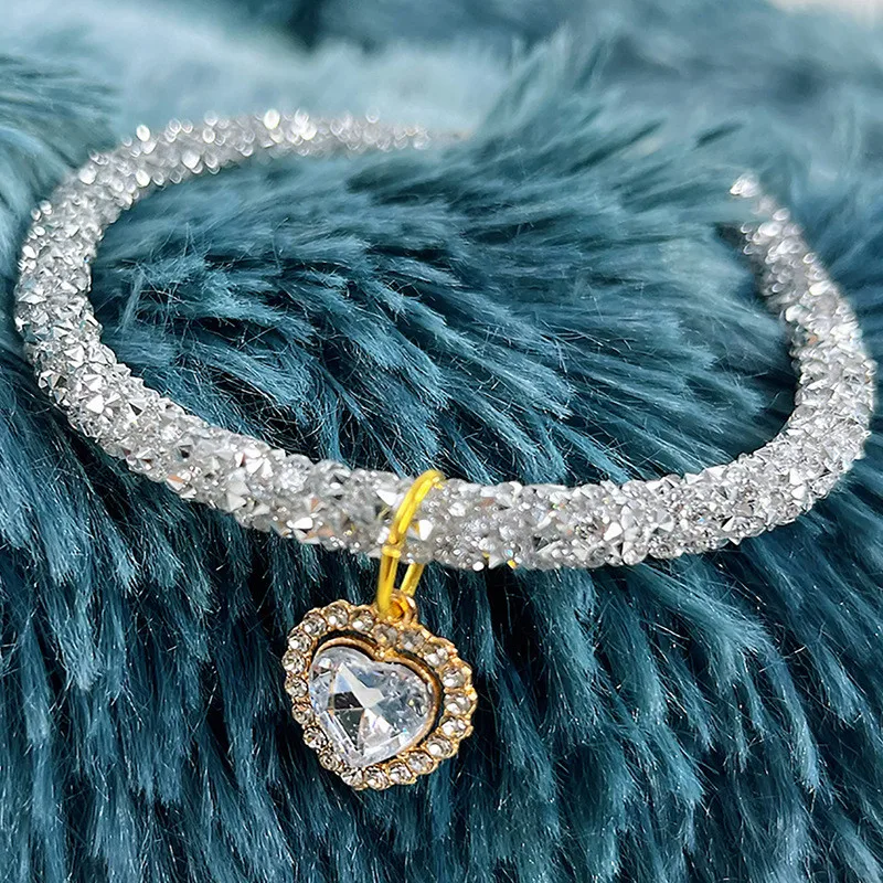 Crystal Heart Pendant Cat Collar