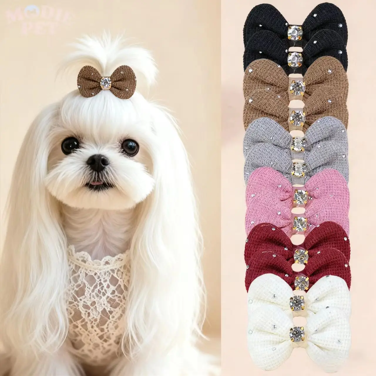 12-Pack Crystal Dog Bows with Metal Clips