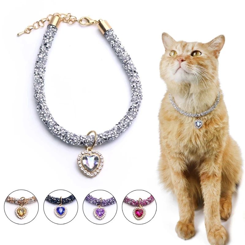 Crystal Heart Pendant Cat Collar