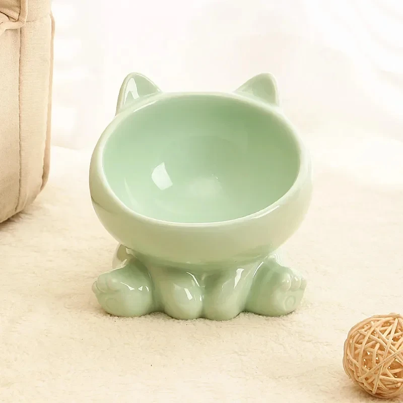 Elevated Ceramic Cat Bowl with Angled Design