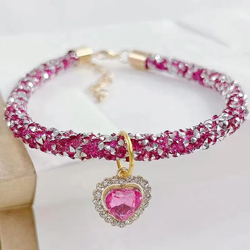 Crystal Heart Pendant Cat Collar