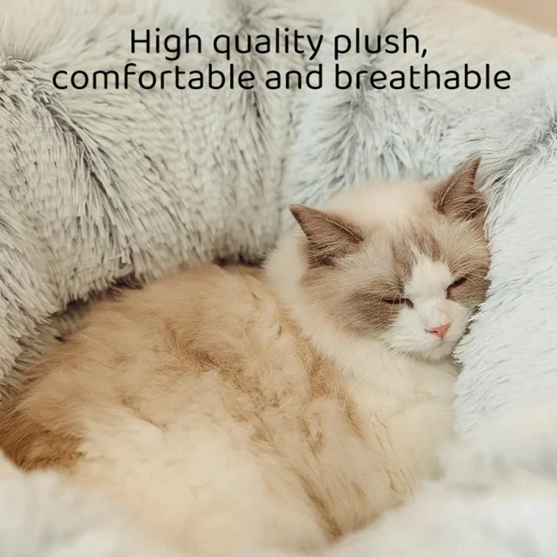 Foldable Donut Cat Bed with Tunnel