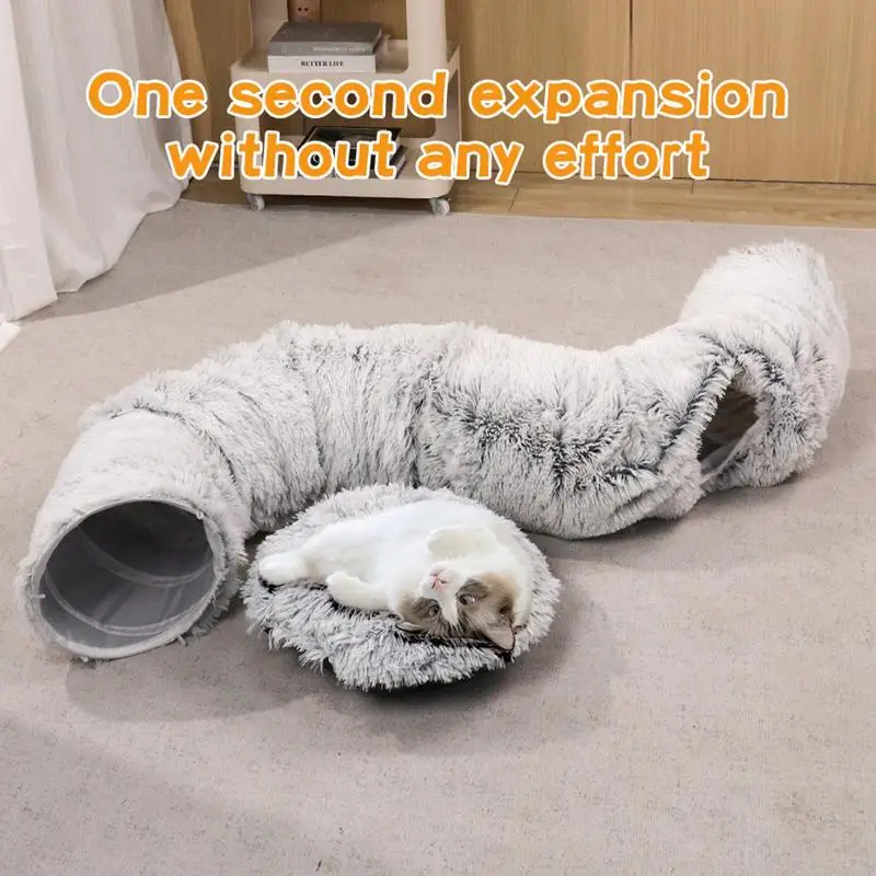 Foldable Donut Cat Bed with Tunnel