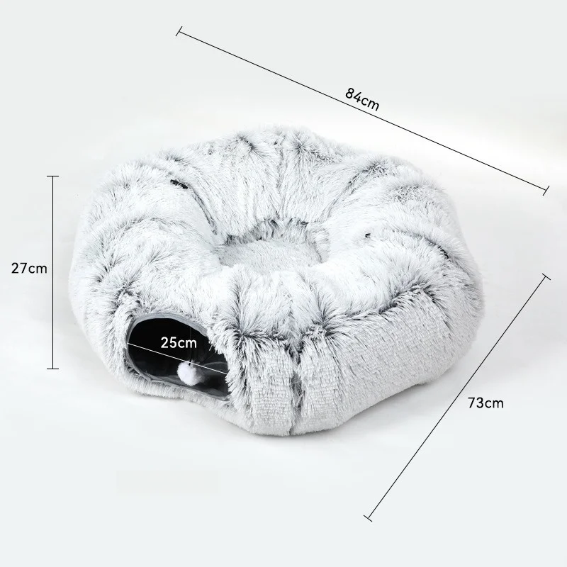 Foldable Donut Cat Bed with Tunnel