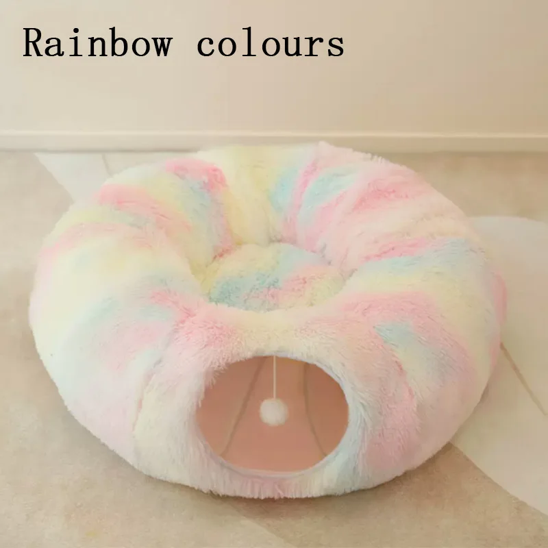 Foldable Donut Cat Bed with Tunnel