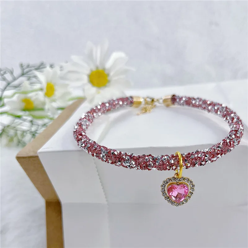 Crystal Heart Pendant Cat Collar