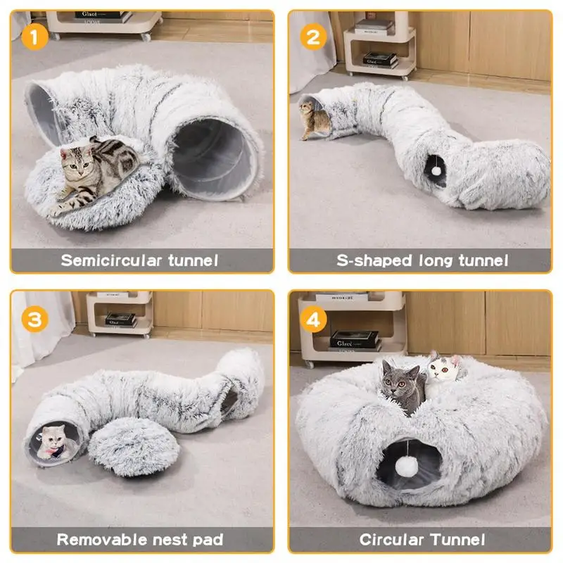 Foldable Donut Cat Bed with Tunnel