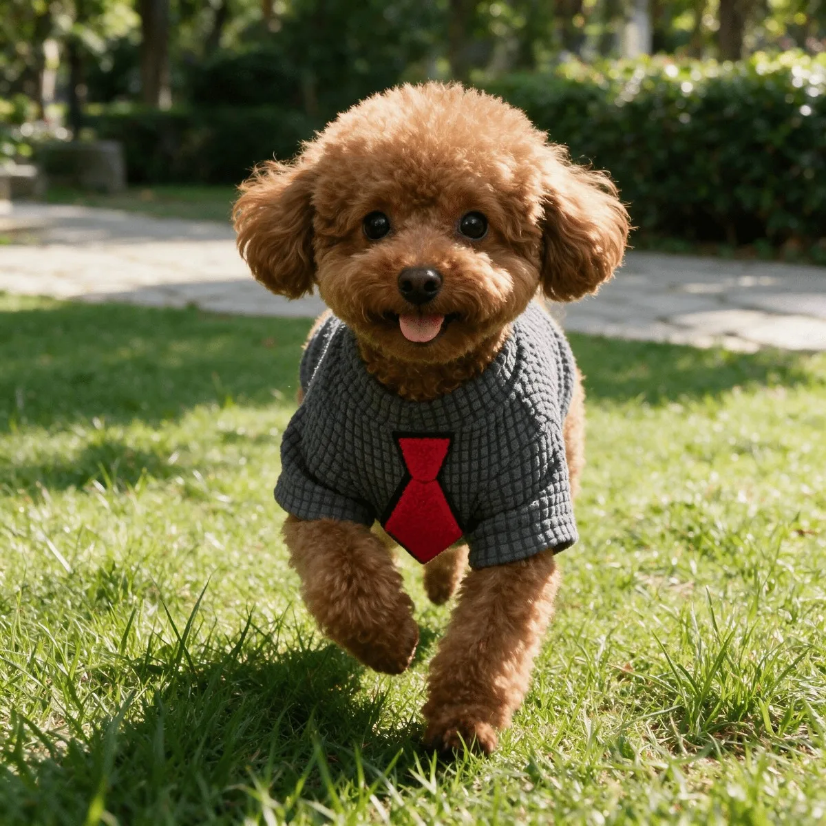 Waffle Knit Dog Shirt with Red Tie