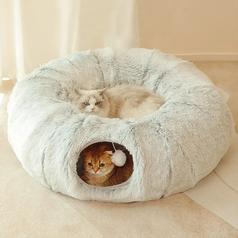 Foldable Donut Cat Bed with Tunnel