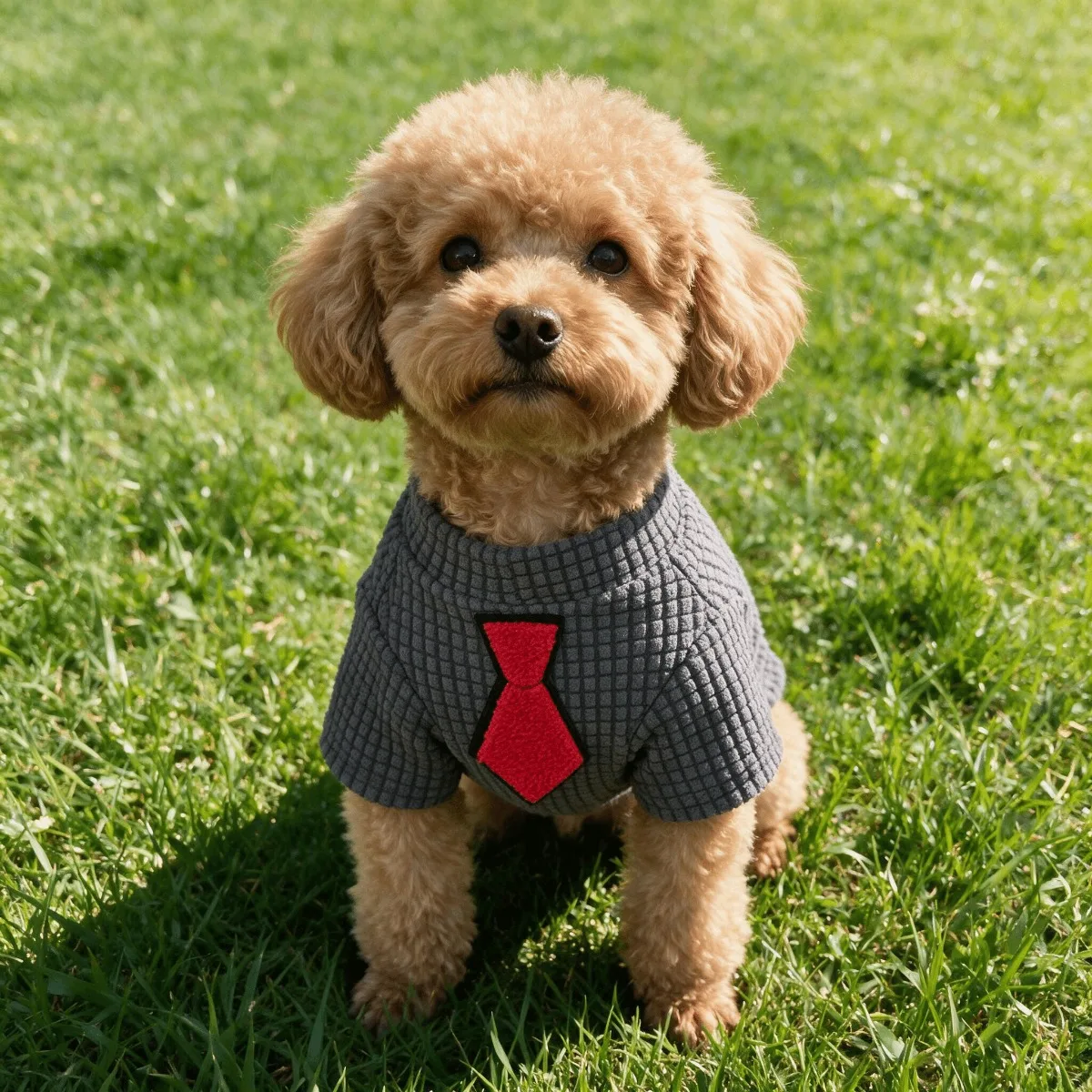 Waffle Knit Dog Shirt with Red Tie