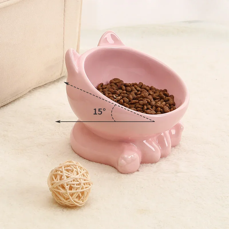 Elevated Ceramic Cat Bowl with Angled Design