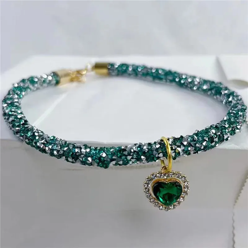Crystal Heart Pendant Cat Collar
